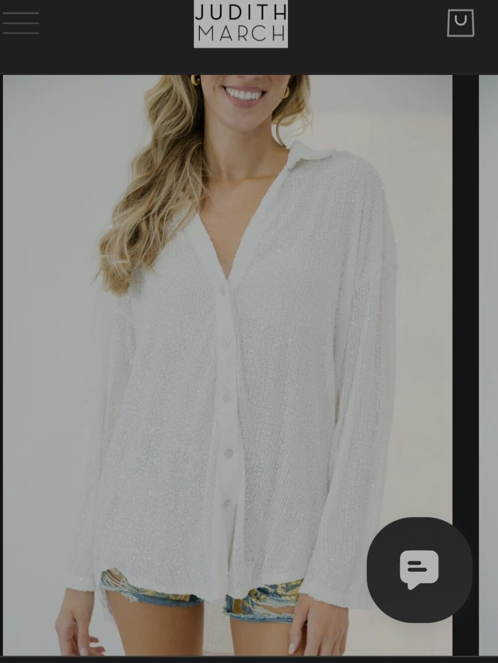 Judith March White Sequin Button Down Shirt